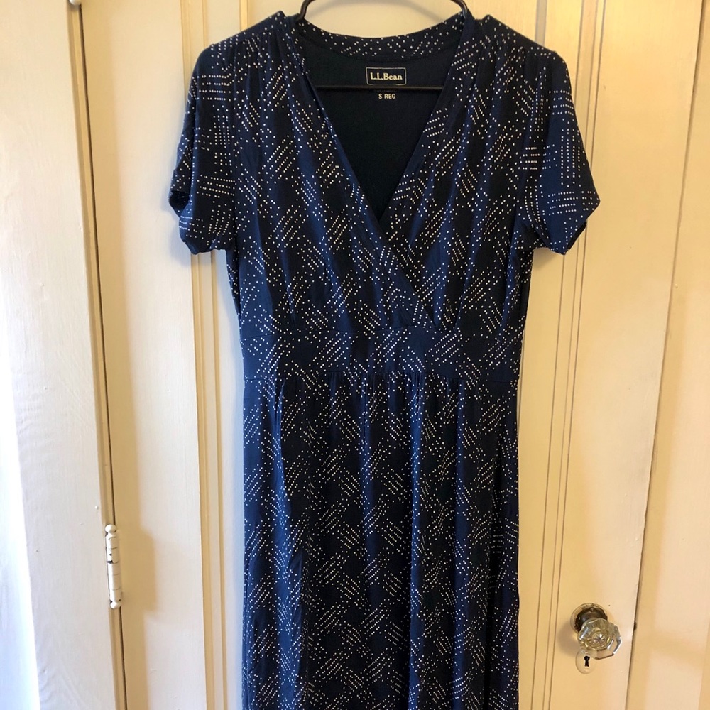 LL Bean Blue and White Pattern Knit Dress